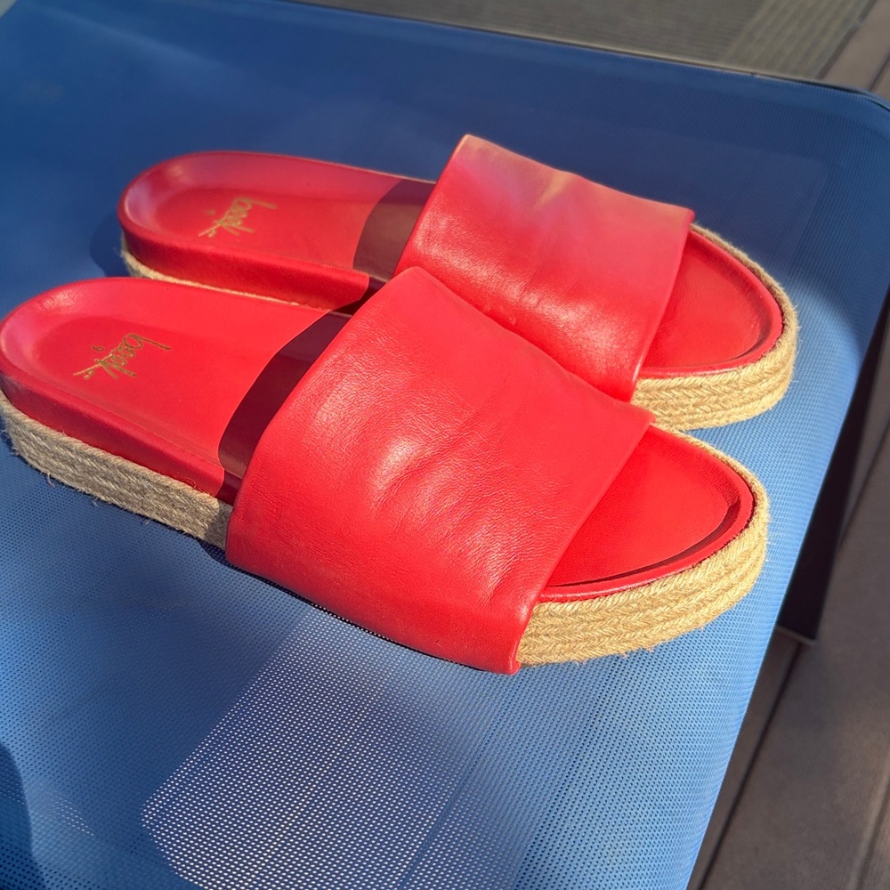 EUC Beek Red platform Slide Sandals with Rope Espadrille style.  Leather. size 9